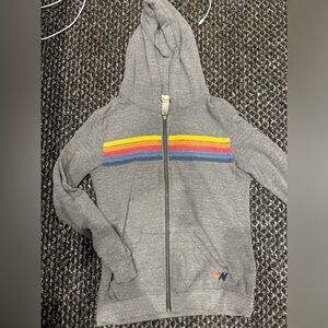 Aviator Nation Gray Hoodie with Rainbow Stripes